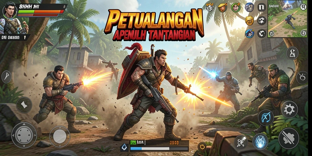 Gameplay intens dari 8HHH saat karakter melawan musuh.