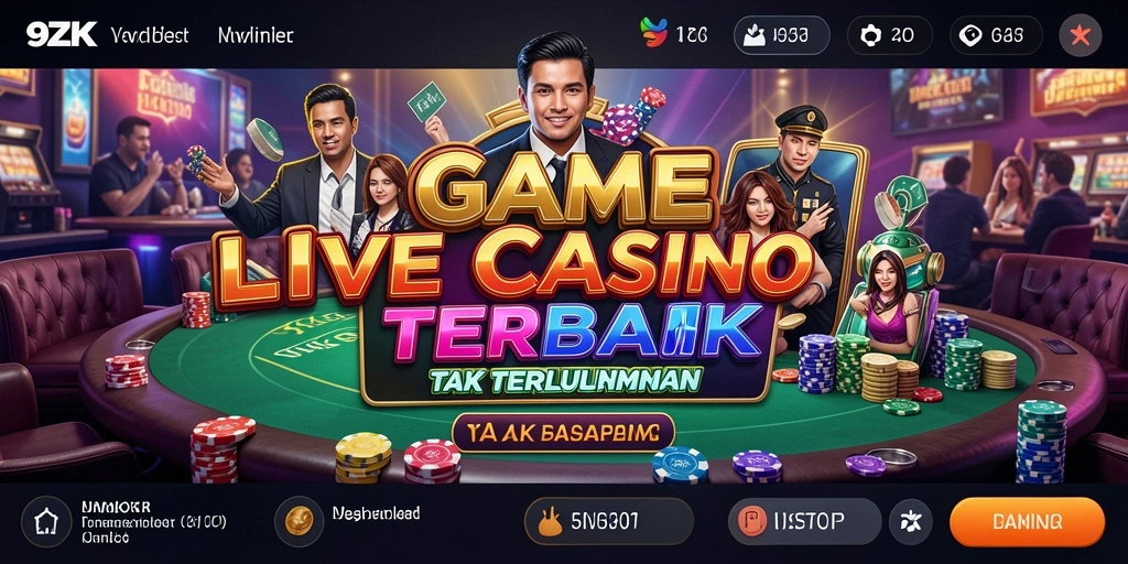 Tampilan utama gameplay Live Casino di 9ZK, menunjukkan dealer cantik dan permainan yang menarik.