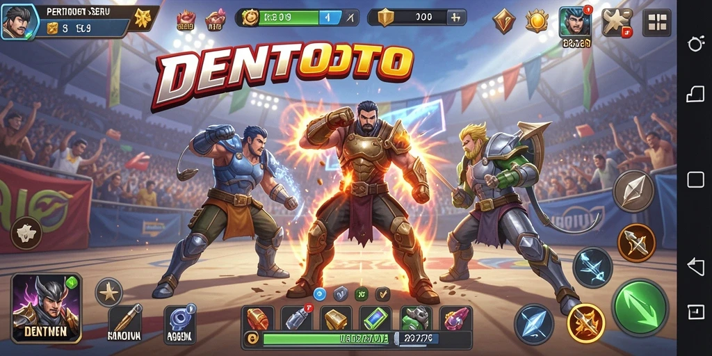Screenshot gameplay DENTOTO yang menampilkan aksi pertarungan intens.