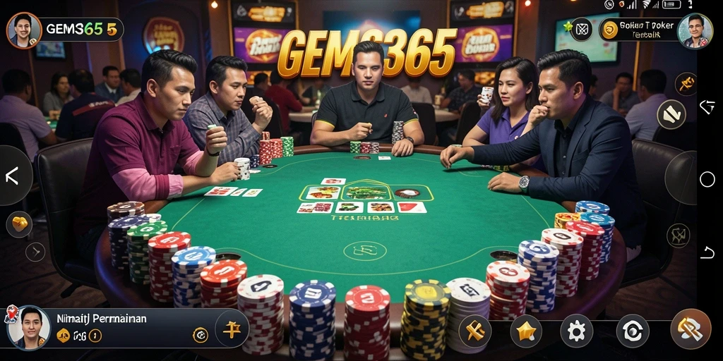 Tampilan gameplay Poker yang menegangkan dan seru dari GEMS365.