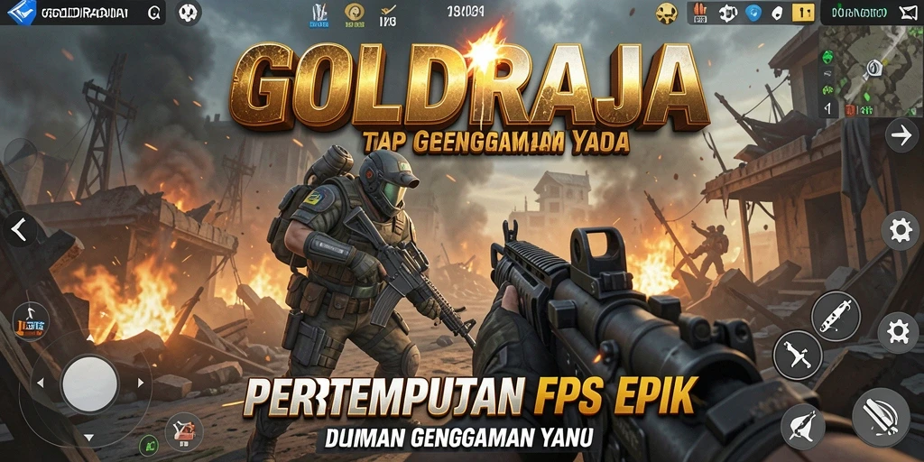 Tampilan gameplay intens dalam GOLDRAJA saat pertempuran FPS.