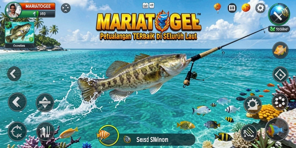Tampilan gameplay MARIATOGEL yang seru saat menangkap ikan.