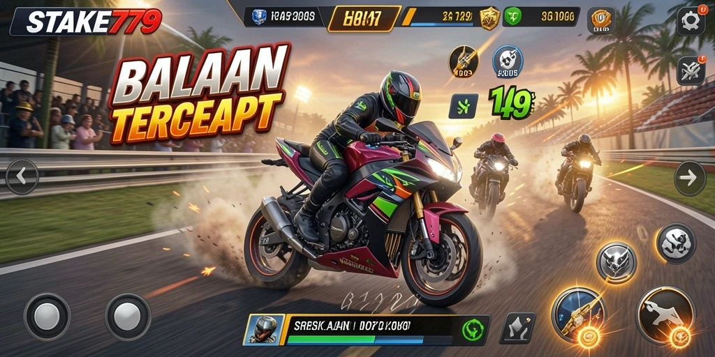 Tampilan gameplay balapan motor yang seru dan mendebarkan di STAKE779.